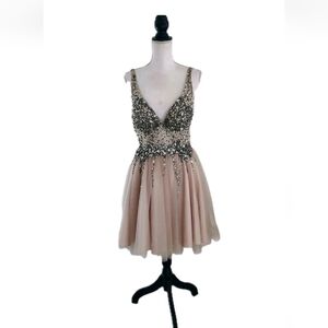 New Gianni Bini Sequin Embellished Mini Dress in Nude and Soft Pink